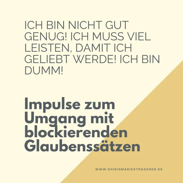Glaubenssätze sind unbewusste Filter durch die wir die Welt wahrnehmen. Sie können unterstützend oder blockierend sein und beeinflussen unser Denken, Handeln und Fühlen. 

Also warum sollten wir an unseren blockierenden Glaubenssätzen festhalten? 🤔🤷‍♀️

In meiner Arbeit als Coach arbeite ich sehr häufig mit blockierenden Glaubenssätzen. Ich unterstütze meine meine Klient*innen zunächst dabei ihre blockierenden Glaubenssätze zu erkennen und sie dann zu transformieren. 

Gerade letzte Woche habe ich mit einem Klienten Glaubenssatzarbeit gemacht und aus seinem Glaubenssatz „Ich bin nicht gut weg, weil…“ durfte „Ich bin gut so wie ich bin, obwohl…“, werden 💛

➡️ In welchem Bereich deines Lebens hast du blockierende Glaubenssätze, die du gerne transformieren möchtest? 

#glaubenssätze #coaching #thework #lifecoaching #selbsterfahrung #persönlichkeitsentwicklung #mentalhealth #mentalhealthawareness #innerwork #shirinmariecoaching